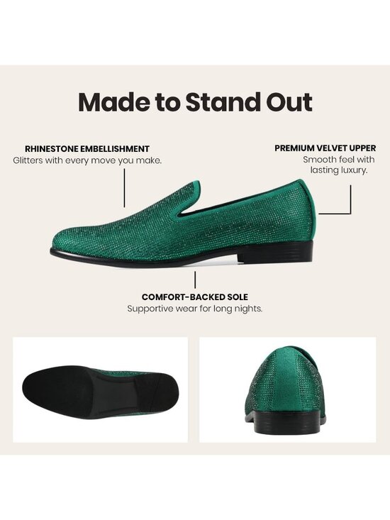 Amali Men\'s Green Dazzle Velvet Tuxedo Loafer Slip On Formal Wedding Dress Shoes main image 6